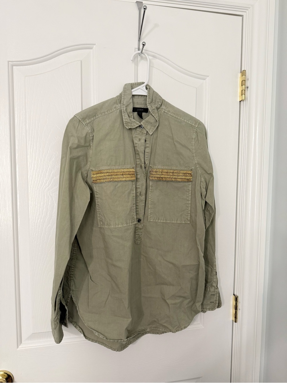 JCrew women’s popover  Olive Green Utility Shirt with Chest Trim size6